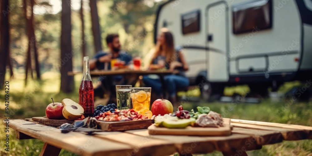 Couple Enjoying a Picnic in the Woods Couple Enjoying a Picnic in the Woods