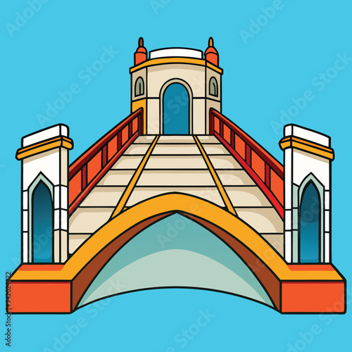 wooden arch bridge, vector illustration.