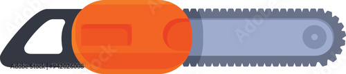 Chainsaw with orange and black handle for cutting wood