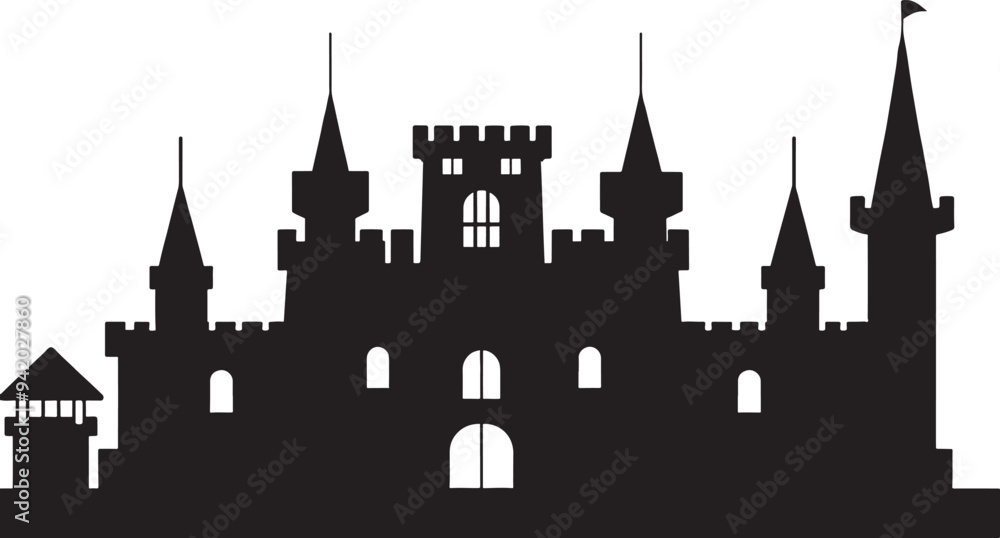 set of castle silhouette isolated on white background set of castle silhouette isolated on white background