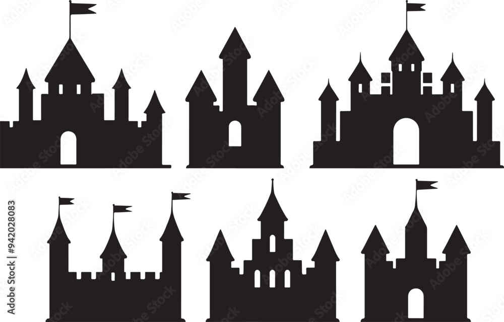 Obraz premium set of castle silhouette isolated on white background