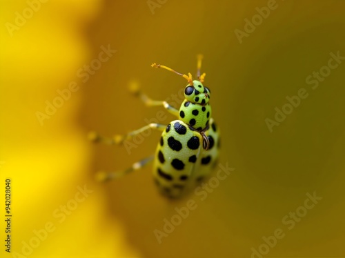 Macro Shot of Spotted Cucumber Beetle on Flower Petal photo