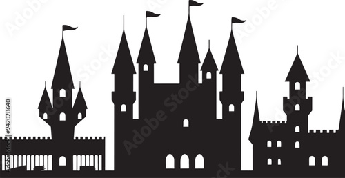 set of castle silhouette isolated on white background