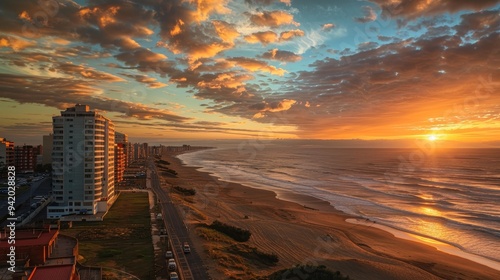 Dreamlike sunset at Miramar de Ansenuza, Argentina, captured from Hotel Viena, showcasing golden hour intensity, rich shadows, and contrasts. photo