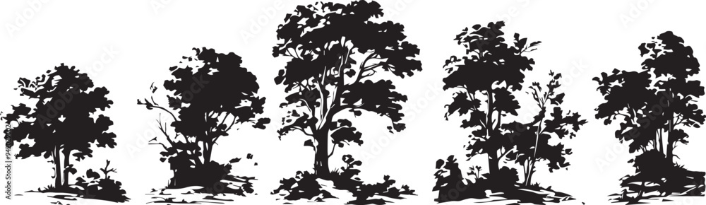Set Trees. Hand drawn vector illustration Set Trees. Hand drawn vector illustration