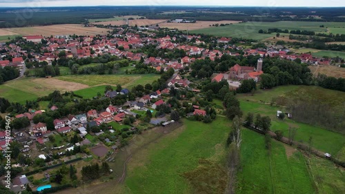 An Aerial panorama view around the old town of the city Ziesar on an early summer day in Germany. photo