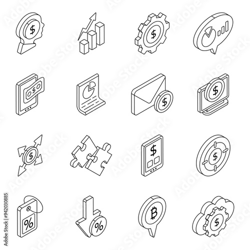 Pack of Finance and Startup Linear Icon 

