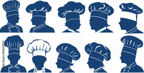 Set of Chef hat silhouette isolated on white background