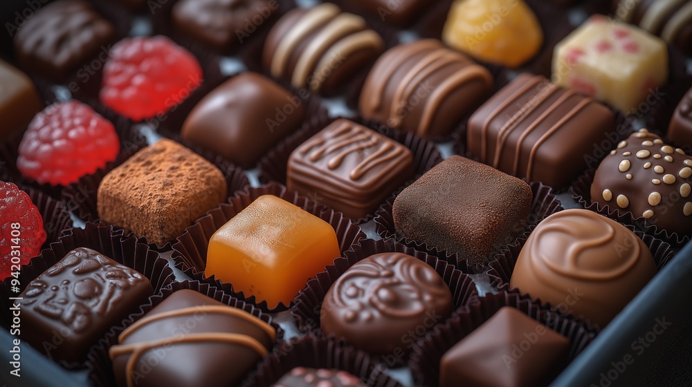 Assorted Gourmet Chocolates in a Gift Box, Featuring a Variety of Flavors and Textures, Perfect for Celebrations and Special Occasions, Capturing the Richness and Decadence of Fine Chocolates Assorted Gourmet Chocolates in a Gift Box, Featuring a Variety of Flavors and Textures, Perfect for Celebrations and Special Occasions, Capturing the Richness and Decadence of Fine Chocolates
