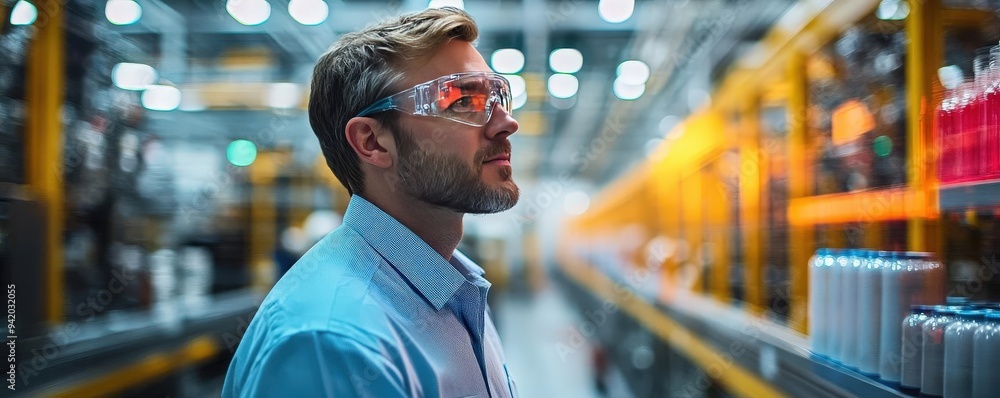 A business leader touring a factory floor, showcasing leadership and innovation (close up, leadership theme, vibrant, double exposure, production line backdrop) A business leader touring a factory floor, showcasing leadership and innovation (close up, leadership theme, vibrant, double exposure, production line backdrop)