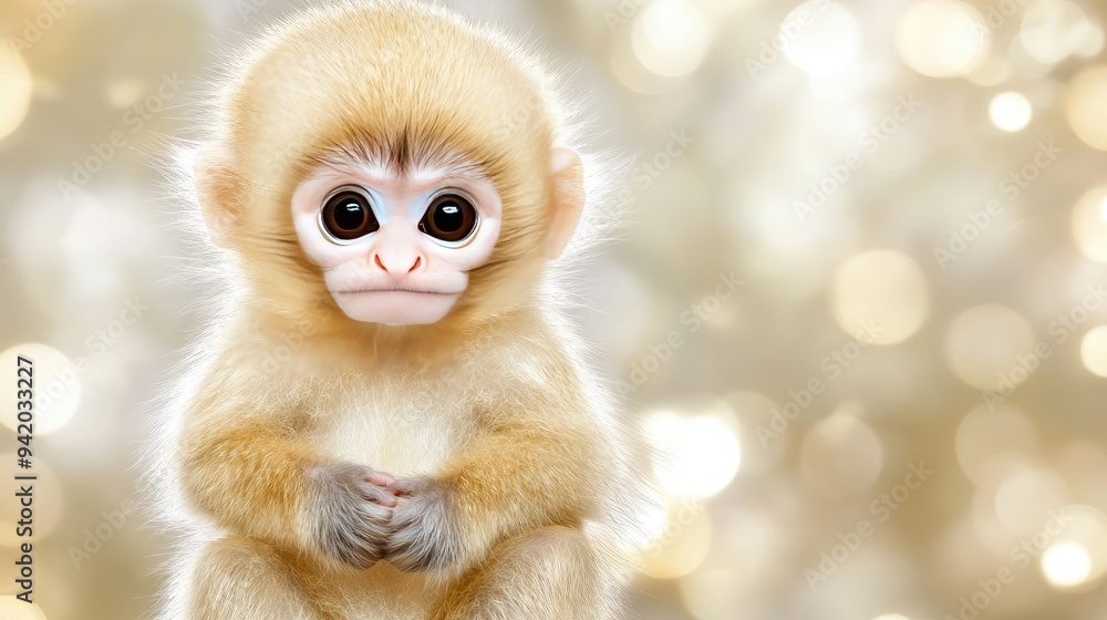A cute little monkey stands upright, holding a red heart with both hands, showcasing big eyes and a delightful expression against a warm, inviting backdrop A cute little monkey stands upright, holding a red heart with both hands, showcasing big eyes and a delightful expression against a warm, inviting backdrop
