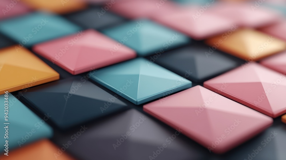 A dynamic close-up of vibrant colored geometric 3D shapes arranged in an abstract pattern, creating a visually stimulating and artistically intriguing visual experience. A dynamic close-up of vibrant colored geometric 3D shapes arranged in an abstract pattern, creating a visually stimulating and artistically intriguing visual experience.