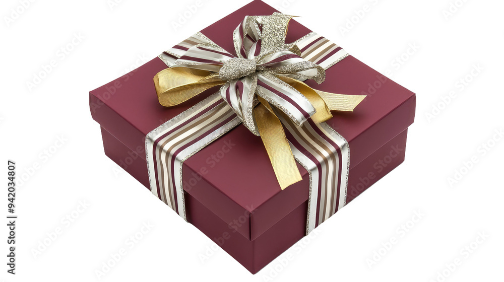 Obraz premium Maroon Gift Box with Striped Ribbon Bow