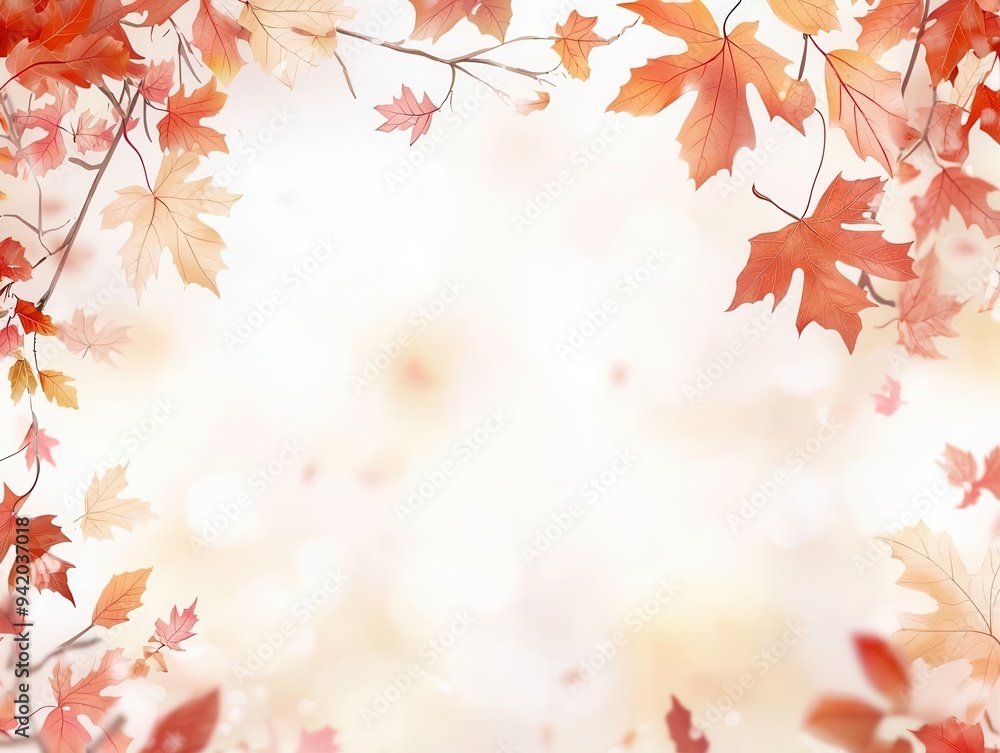 Autumnal equinox with vibrant leaves, natural change with space for text, illustration