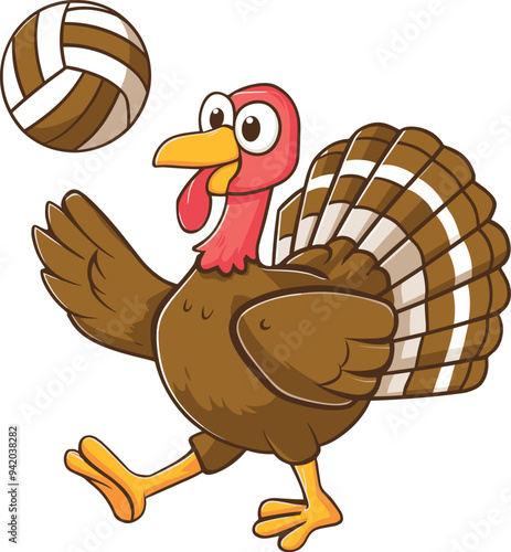 Funny Turkey Playing Volleyball Vector Clipart