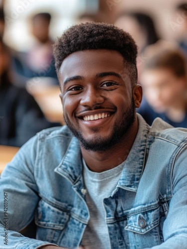 Smiling Young Man in Classroom Setting