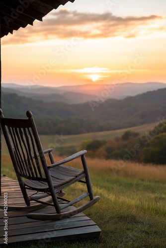 rocking chair porch cabin range mountains sunset horizon distinct relax watch tower