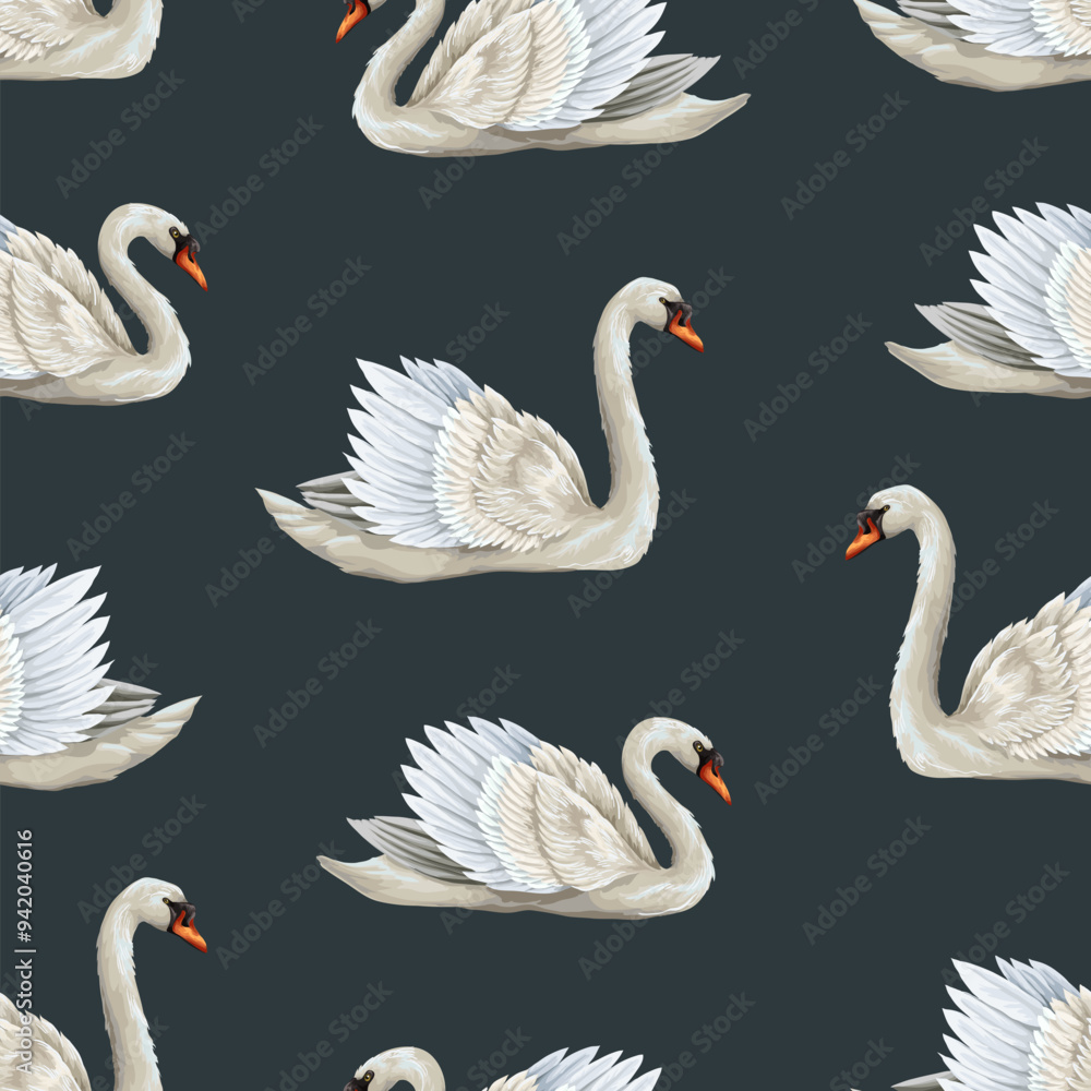 Obraz premium Seamless pattern with white swan. Vector.