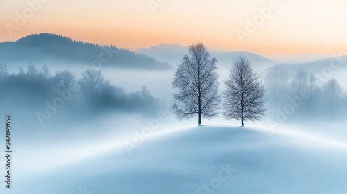 Wallpaper Mural trees field mountain background magical white fog inspiring icy cold pale silent atmosphere vapor twin souls holding intimately princess backdrop reduced visibility effects Torontodigital.ca