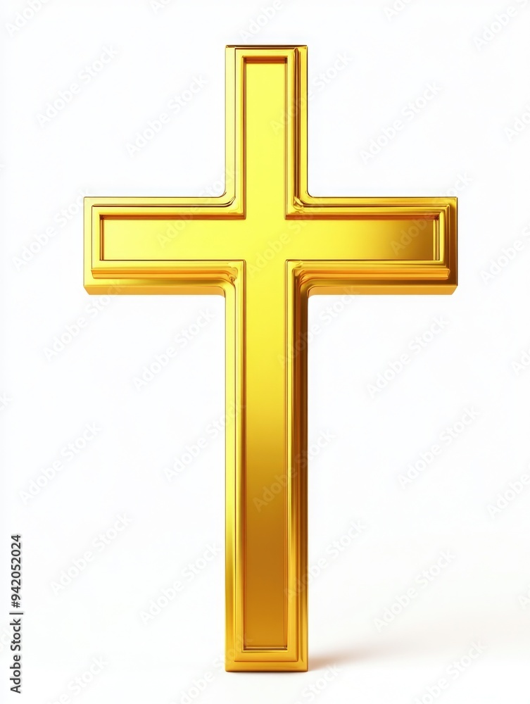 Three-Dimensional Gold Cross on White Background Three-Dimensional Gold Cross on White Background