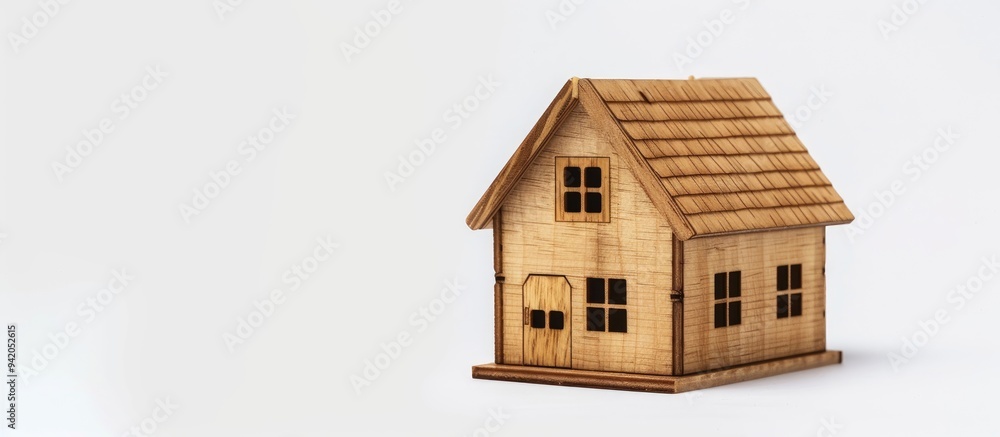 Wooden House Model On White Housing And Real Estate Concept Copy Space Wooden House Model On White Housing And Real Estate Concept Copy Space