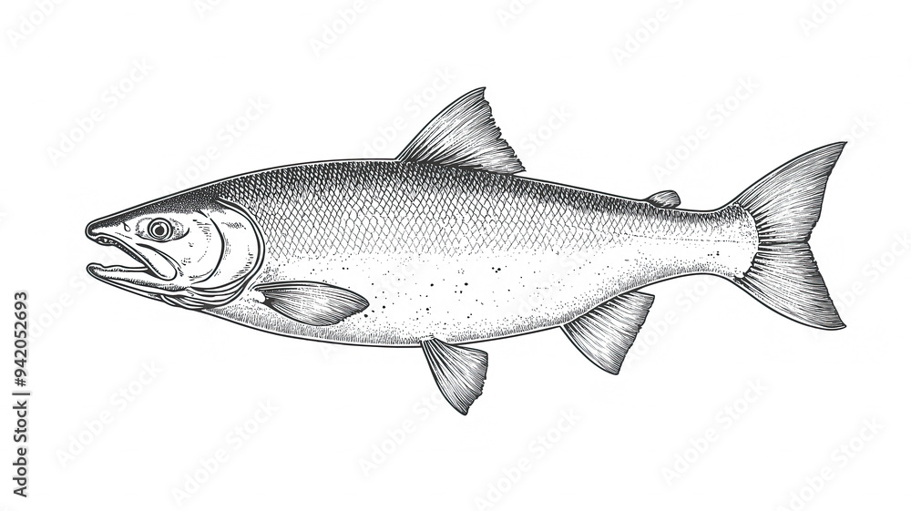 Obraz premium Fish sketch sea bass. Vintage retro print, black white sea bass fish sketch ink pencil style drawing, linear drawing, engrave old school. Sketch artwork sea bass fish. Illustration