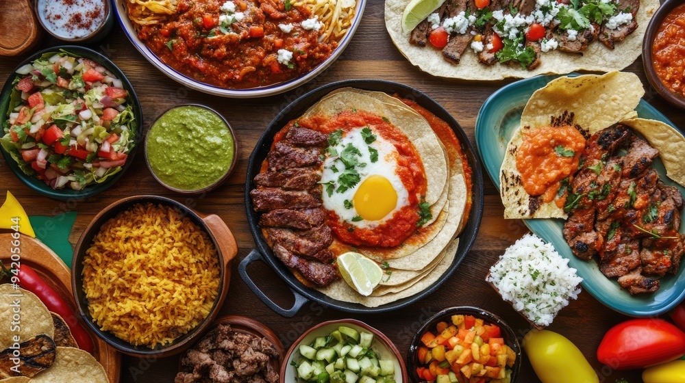 Mexican Feast: A Colorful Spread of Tacos, Rice, and Salsa Mexican Feast: A Colorful Spread of Tacos, Rice, and Salsa