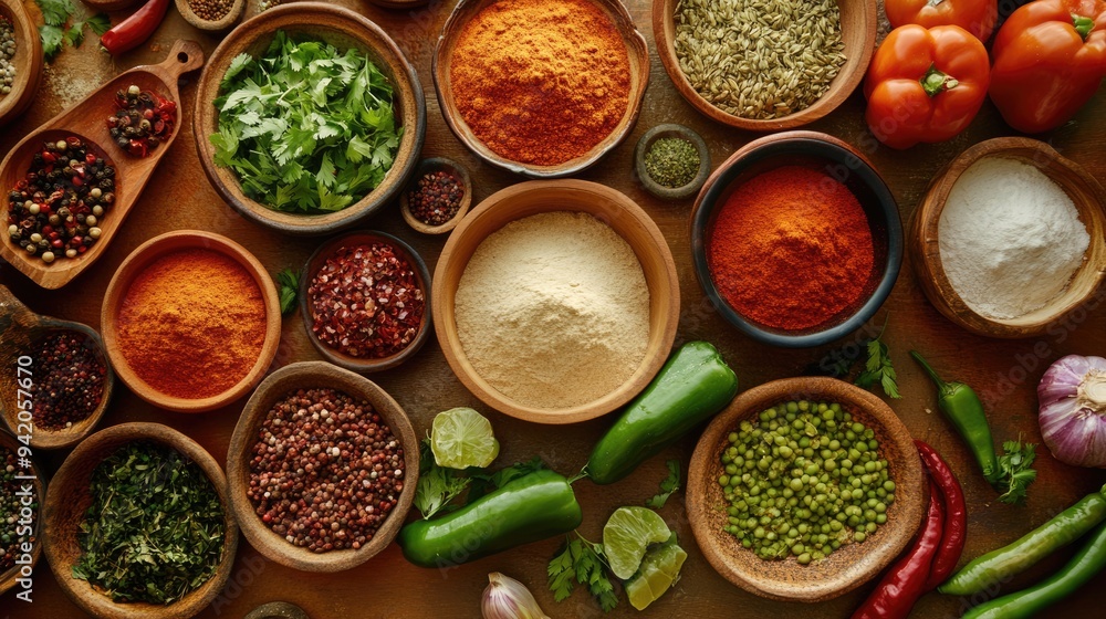 Assortment of Spices and Herbs in Bowls Assortment of Spices and Herbs in Bowls