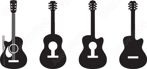 Set of guitar icon silhouette silhouette isolated on white background