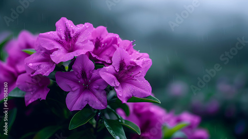 Bunch Purple Flowers With Green Leaves
