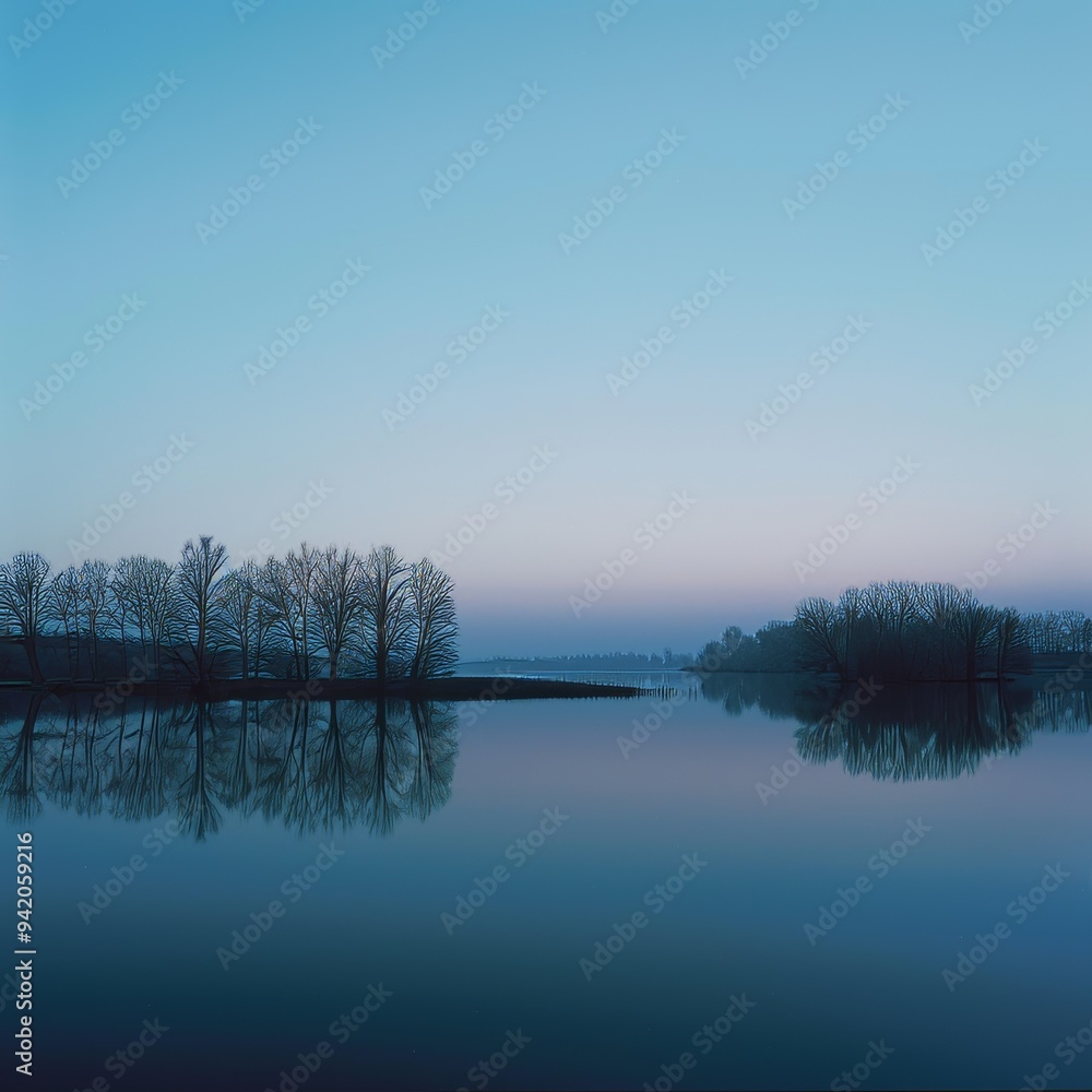 Fototapeta premium reflection of trees in the lake at dawn