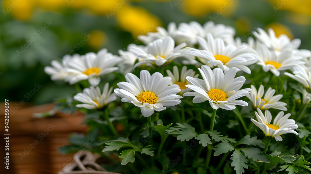 Obraz premium Bunch White And Yellow Flowers Field