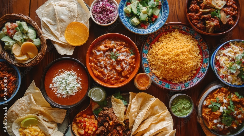 Fototapeta premium A Table Full of Mexican Food Delights