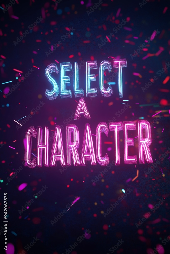 Select a Character neon text with glitch and motion blur effects background. Select a Character neon design for digital games. Select a Character neon text with glitch and motion blur effects background. Select a Character neon design for digital games.