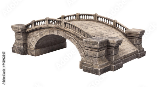 Ornate Stone Bridge with Lanterns Isolated photo