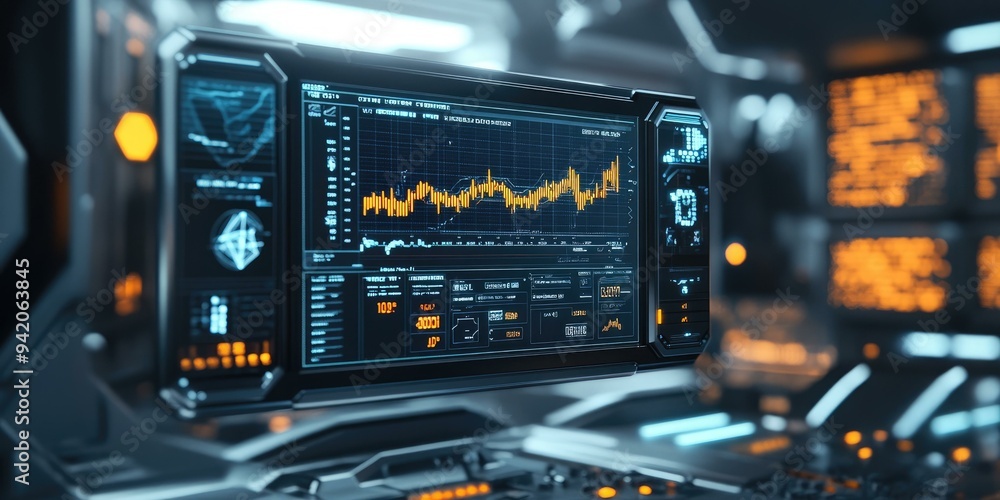 Obraz premium Futuristic control panel with graphs and data.