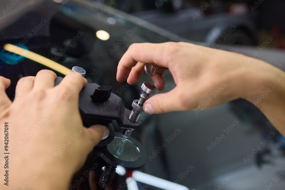 Installing windshield on a car with automotive design Installing windshield on a car with automotive design