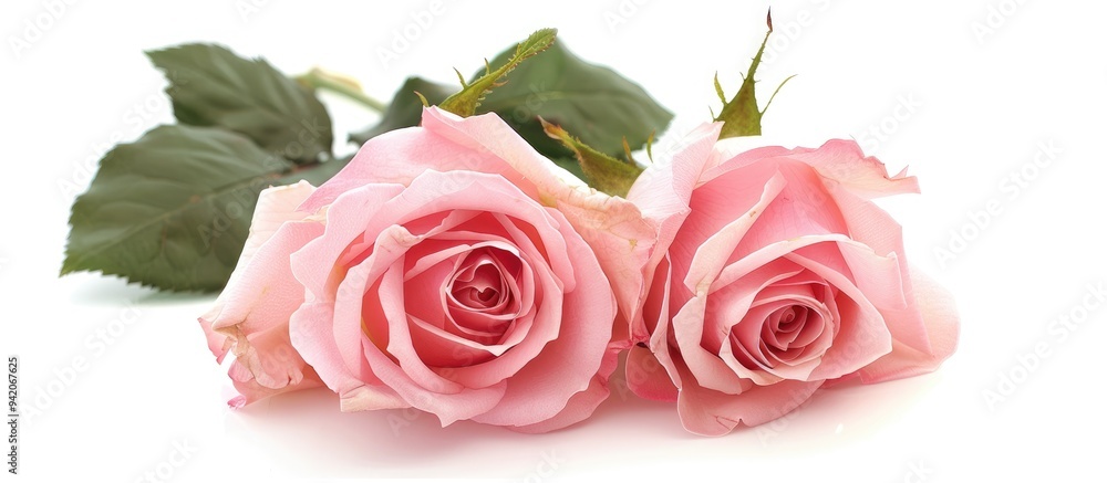 Fototapeta premium Two Pink Roses Isolated