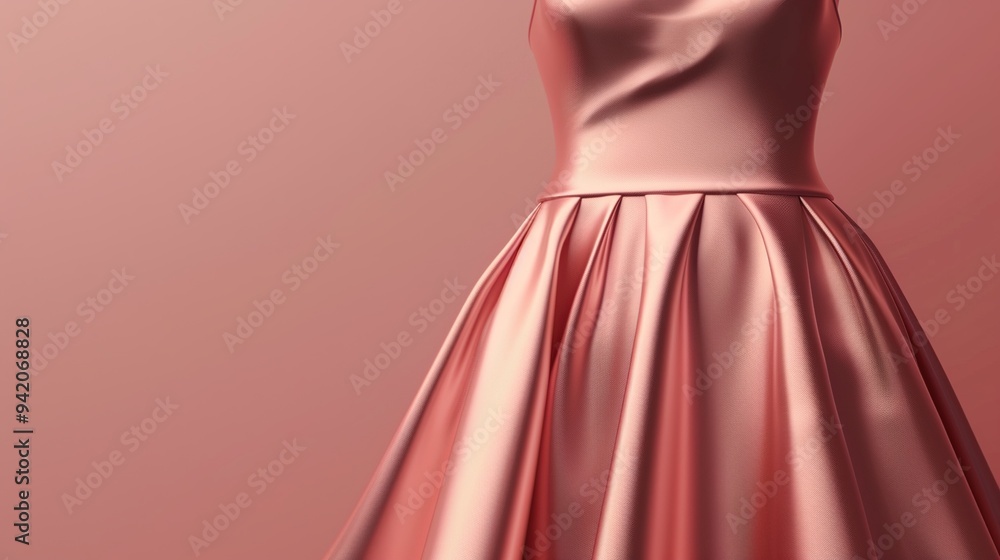 Close-up of a rose gold satin dress with pleats. Close-up of a rose gold satin dress with pleats.