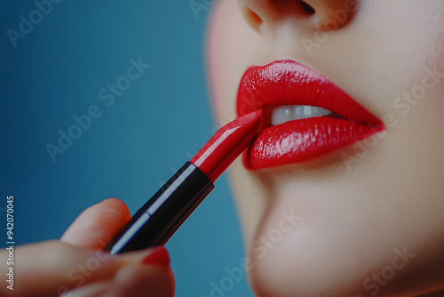 a hand applying lipstick, with the smooth, vibrant color being carefully applied