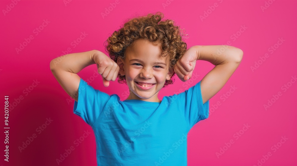 The kid flexing muscles The kid flexing muscles