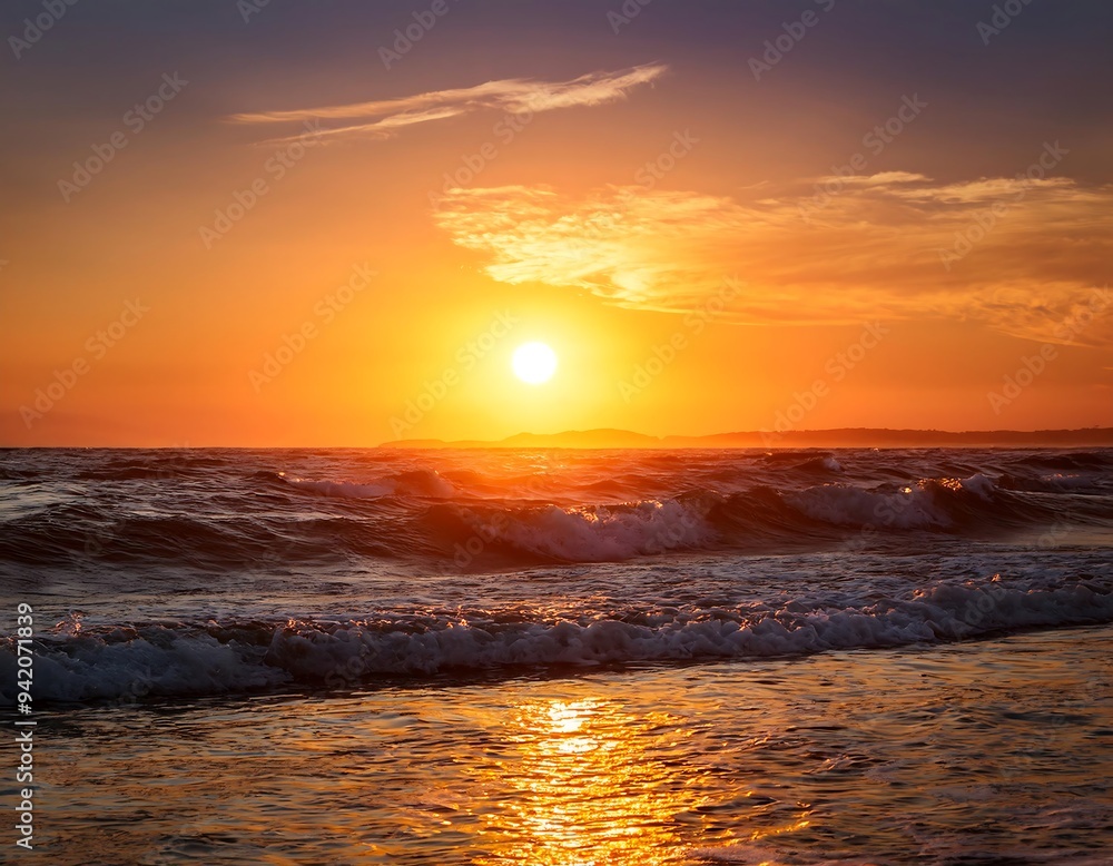 Fototapeta premium sunset ocean waves warm serene ocean scene stunning sunset