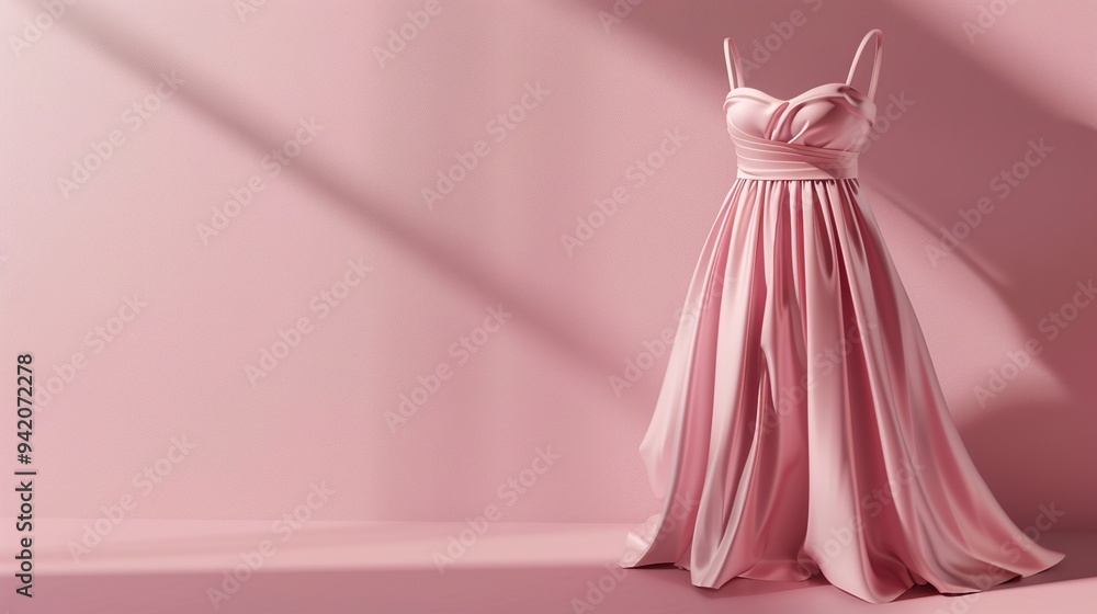 A pink satin dress drapes elegantly against a pink background. The soft, flowing fabric and muted tones create a romantic and feminine aesthetic. A pink satin dress drapes elegantly against a pink background. The soft, flowing fabric and muted tones create a romantic and feminine aesthetic.