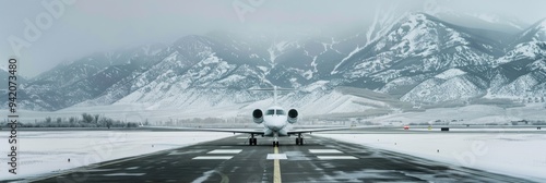 Indulge in the tranquility of a winter sanctuary nestled among snowcapped mountains with a private airfield, perfect for a serene vacation and outdoor pursuits away from city bustle