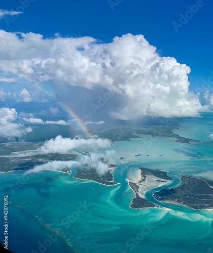 Quadro su tela Rainbow through the clouds over the beautiful beaches of Turks and Caicos