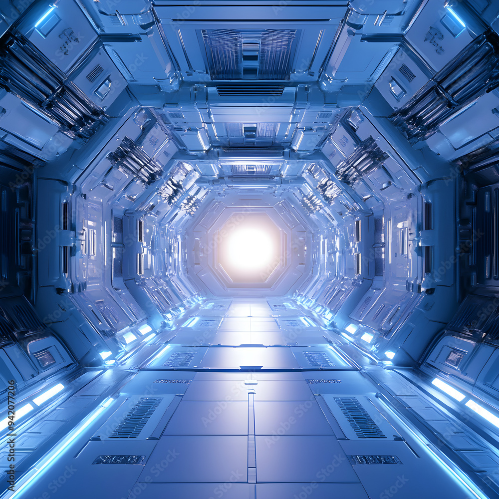 Showcasing blue and white space with a bright futuristic light picture Showcasing blue and white space with a bright futuristic light picture