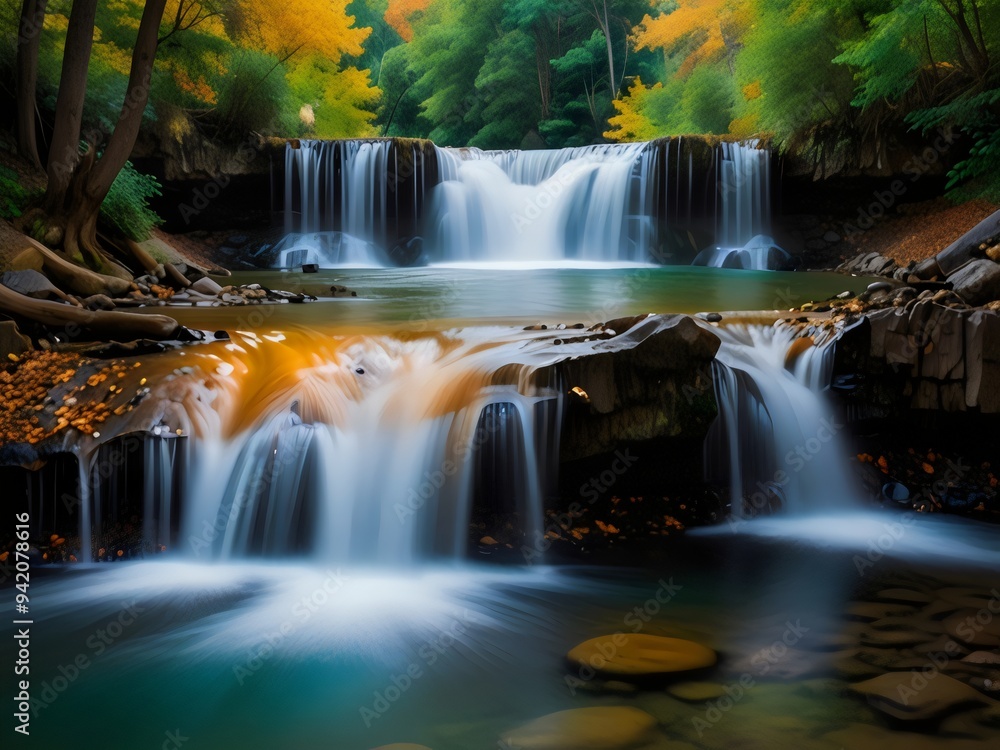 Obraz premium Waterfall - Perfect for Nature Art, Serene Landscapes, and Zen Decor