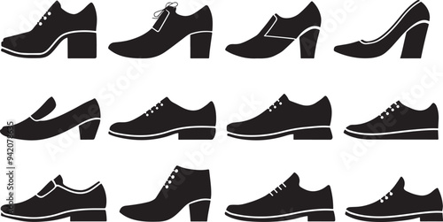 Set of shoes silhouette isolated on white background