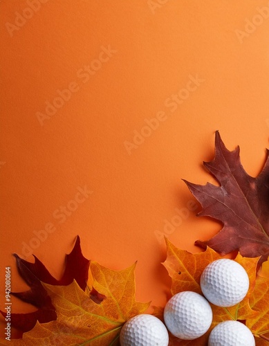 Autumn Golf Background, Leaves and Golf Balls on Fall Background photo