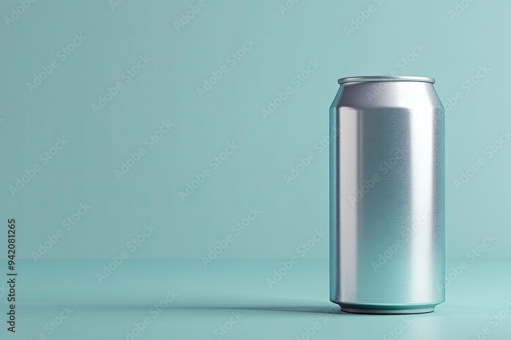 A silver can on a blue background. Perfect for mockups and branding designs, showcasing your beverage brand. A silver can on a blue background. Perfect for mockups and branding designs, showcasing your beverage brand.
